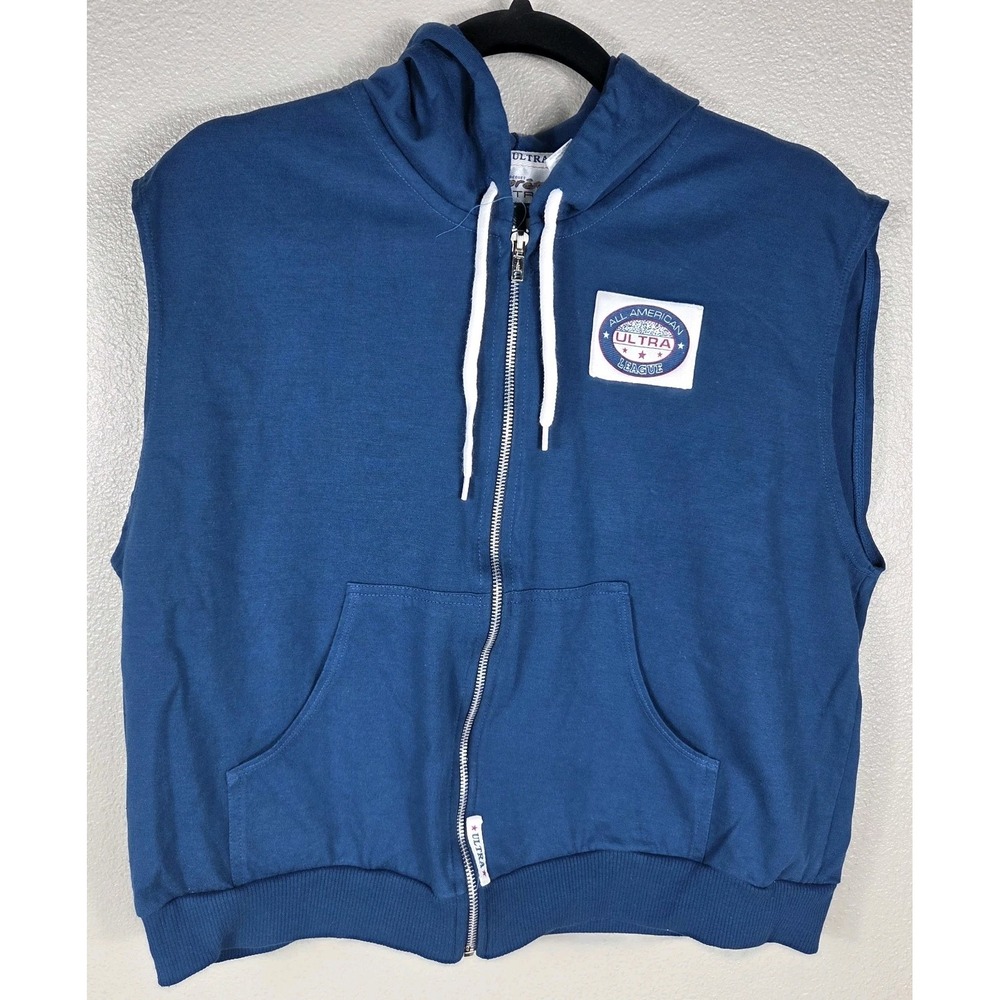 Vintage Jacques Moret Ultra Hooded Vest One Size Blue Zip Sleeveless‎ USA